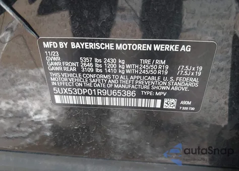 2024 BMW X3 xDrive30I from USA, damaged, VIN 5UX53DP01R9U65386